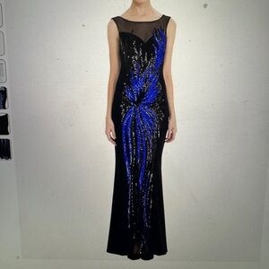 Elegant Black and Blue Evening Dress